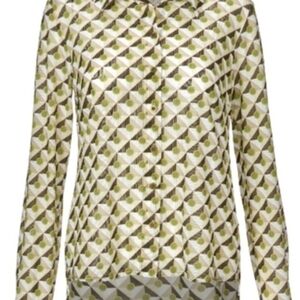 CAbi Geometric Print Blouse in Yellow and Brown